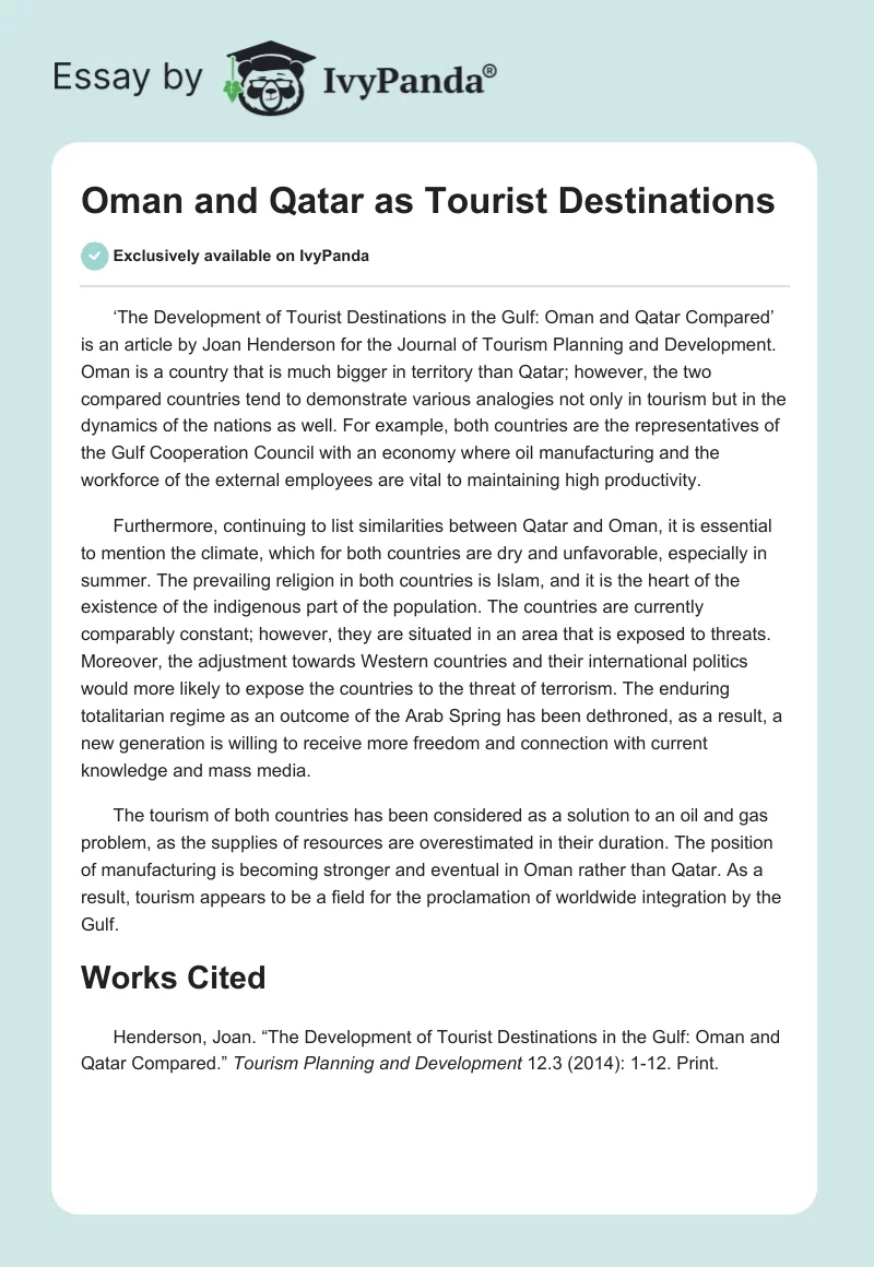 Oman and Qatar as Tourist Destinations. Page 1