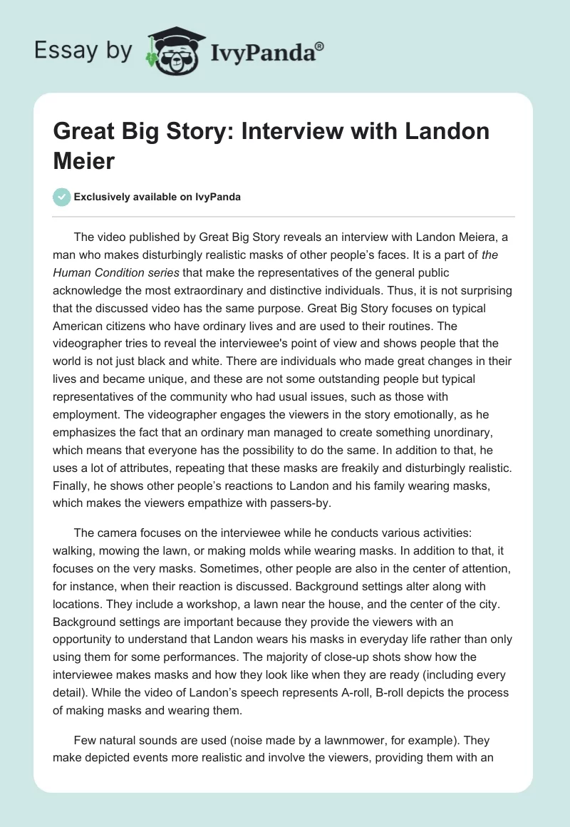 Great Big Story: Interview with Landon Meier. Page 1