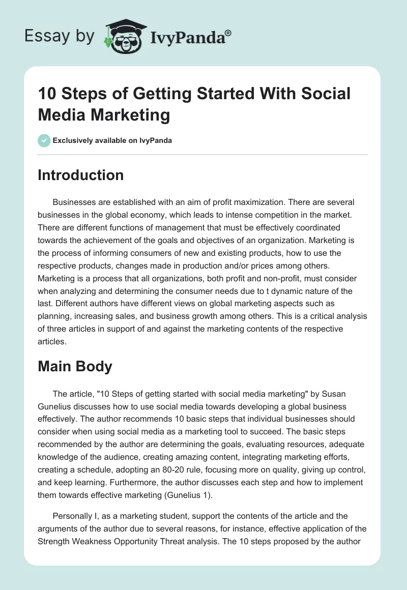 10 Steps of Getting Started With Social Media Marketing. Page 1