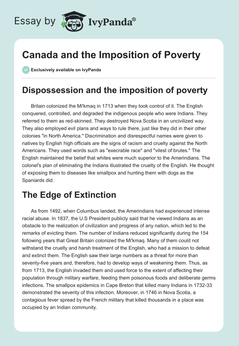 Canada and the Imposition of Poverty. Page 1