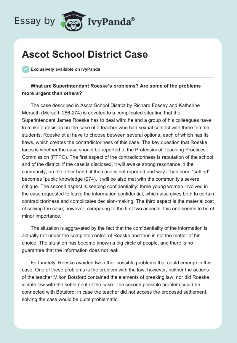 Ascot School District Case. Page 1