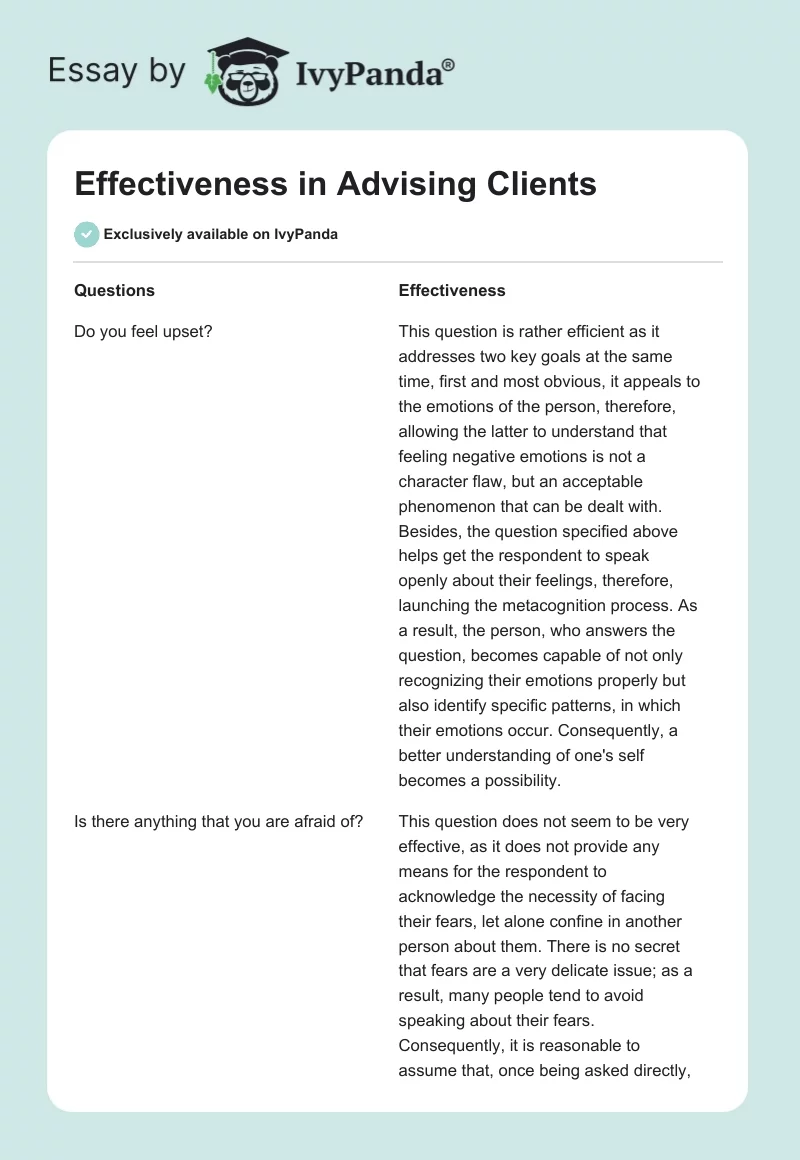 Effectiveness in Advising Clients. Page 1