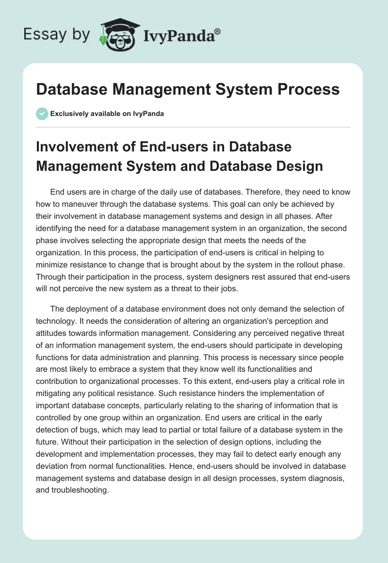 Database Management System Process. Page 1