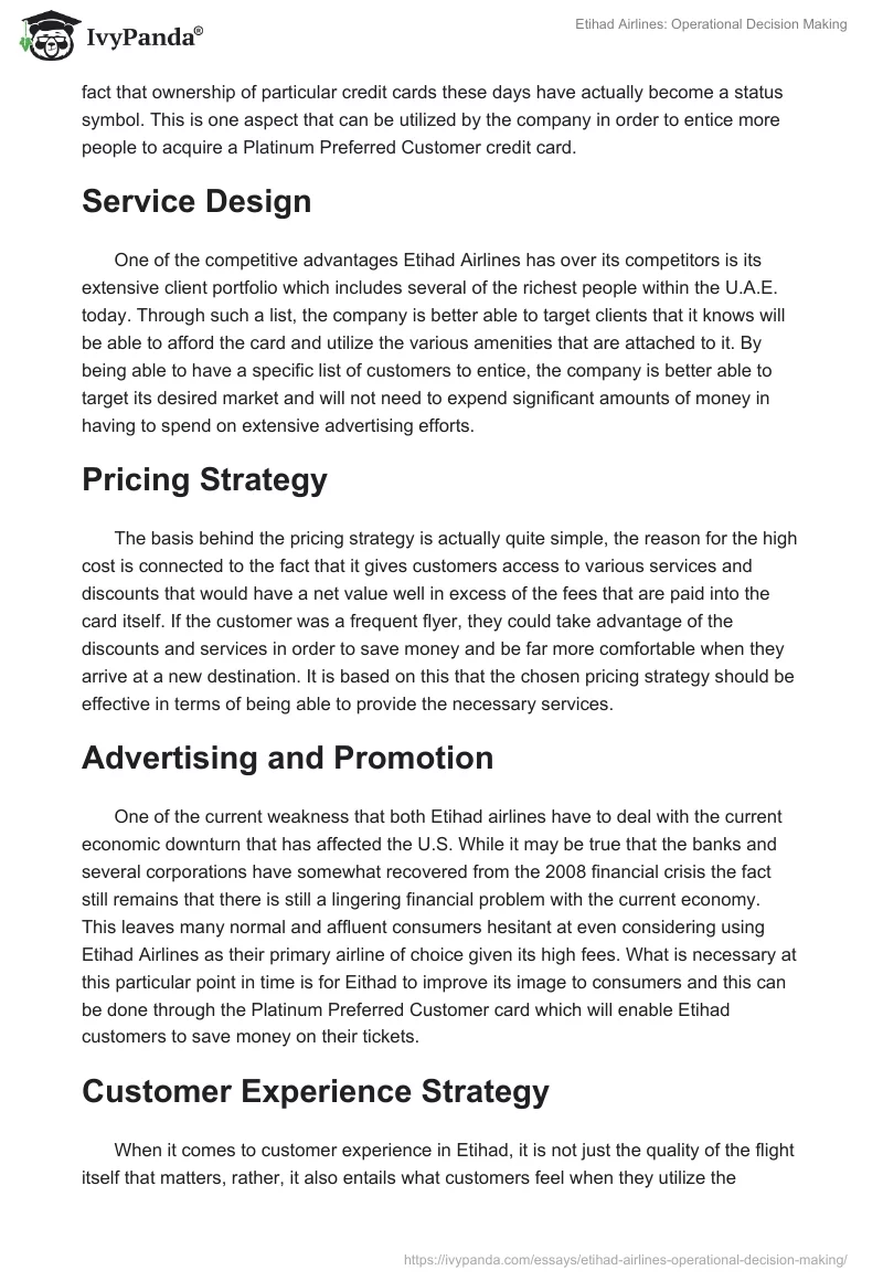 Etihad Airlines: Operational Decision Making. Page 2