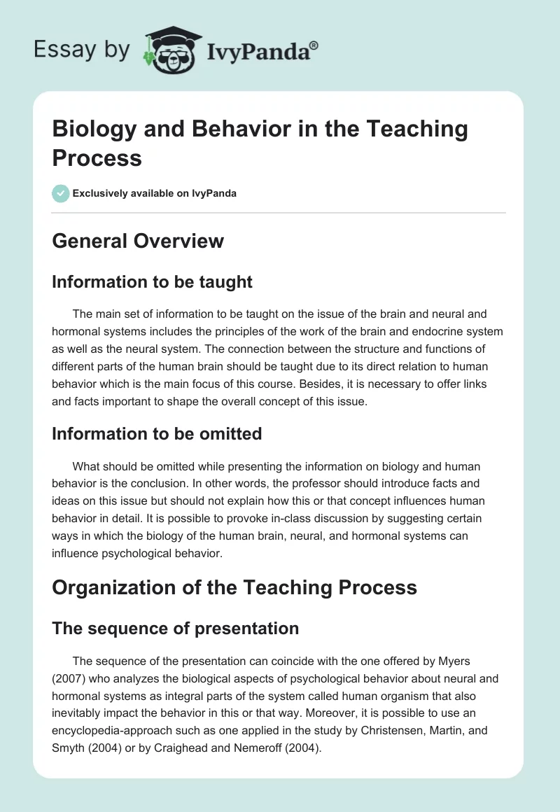 Biology and Behavior in the Teaching Process. Page 1