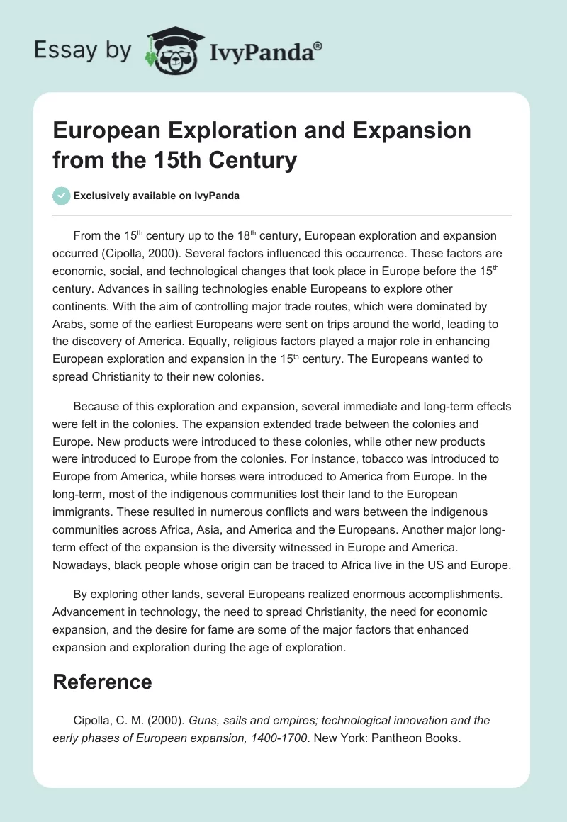 European Exploration and Expansion from the 15th Century. Page 1