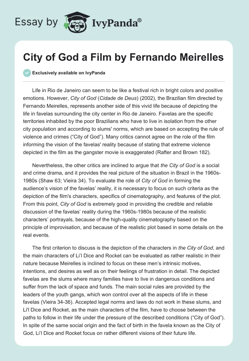 "City of God" a Film by Fernando Meirelles. Page 1