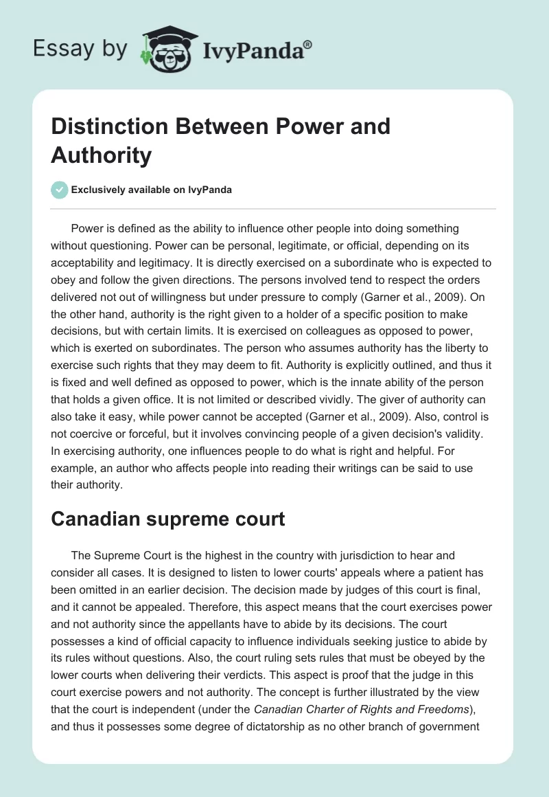 Distinction Between Power and Authority. Page 1