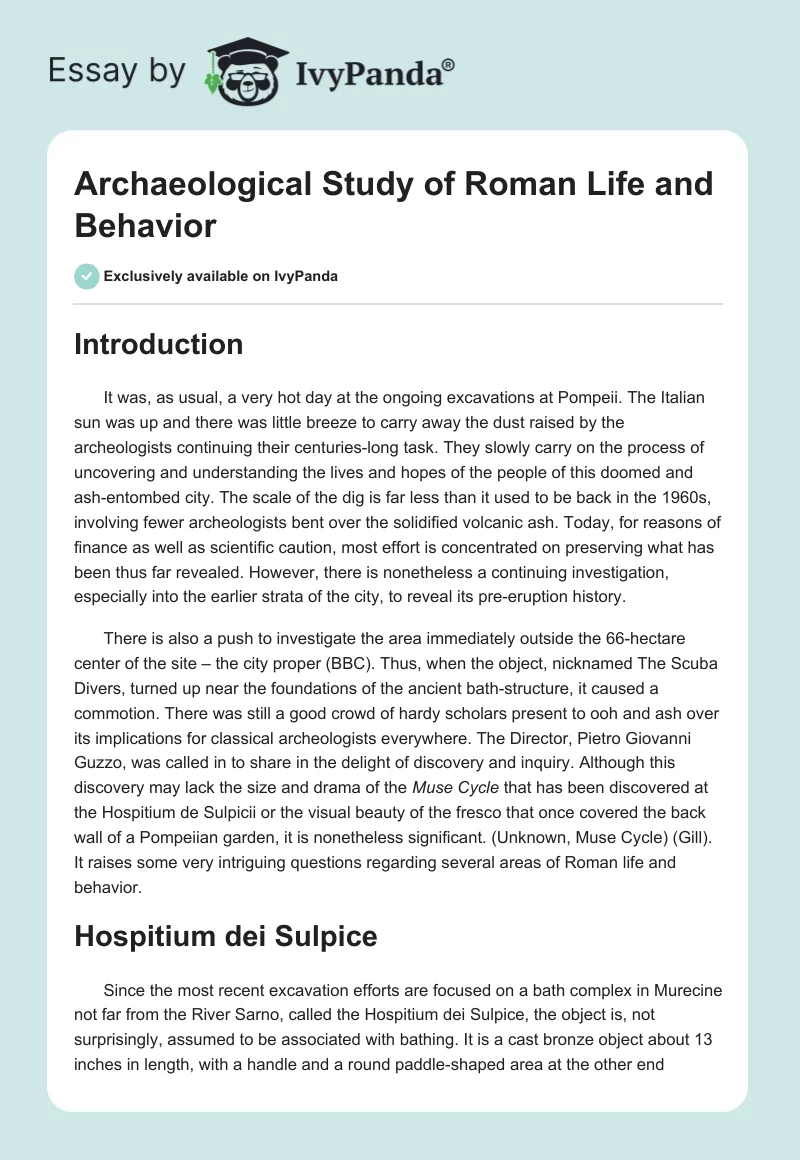 Archaeological Study of Roman Life and Behavior. Page 1