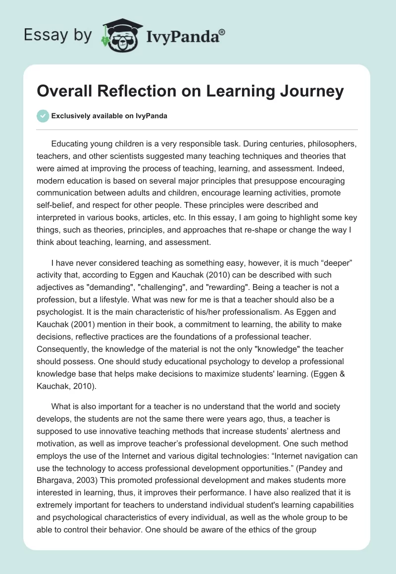 Overall Reflection on Learning Journey. Page 1