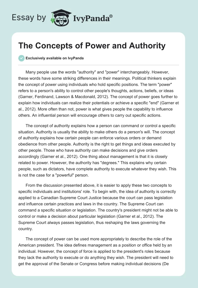 The Concepts of Power and Authority. Page 1