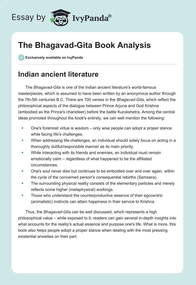 The Bhagavad-Gita Book Analysis. Page 1