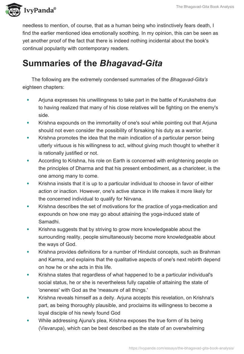 The Bhagavad-Gita Book Analysis. Page 3