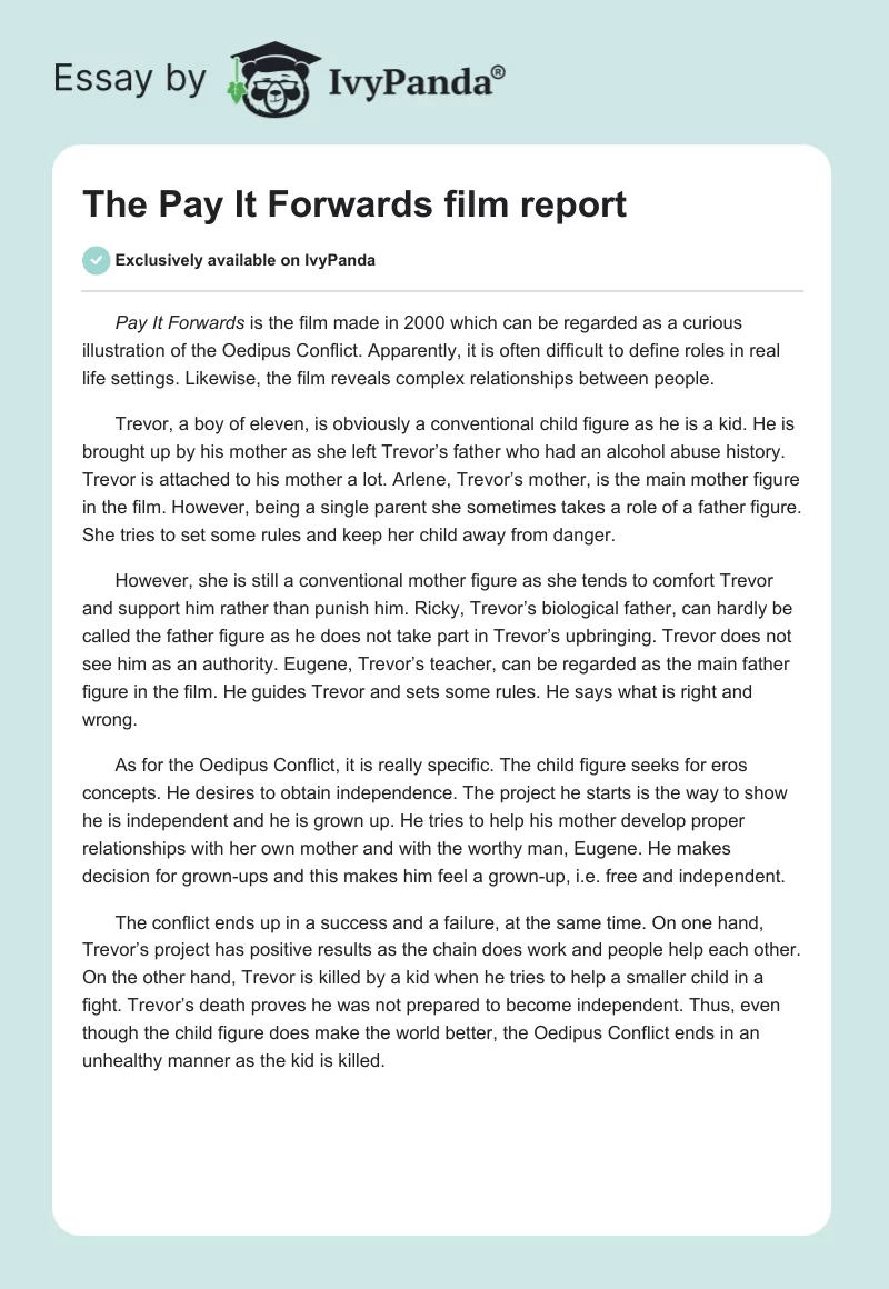 The "Pay It Forwards" Film Report. Page 1
