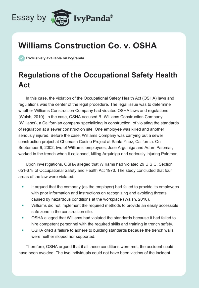 Williams Construction Co. vs. OSHA. Page 1