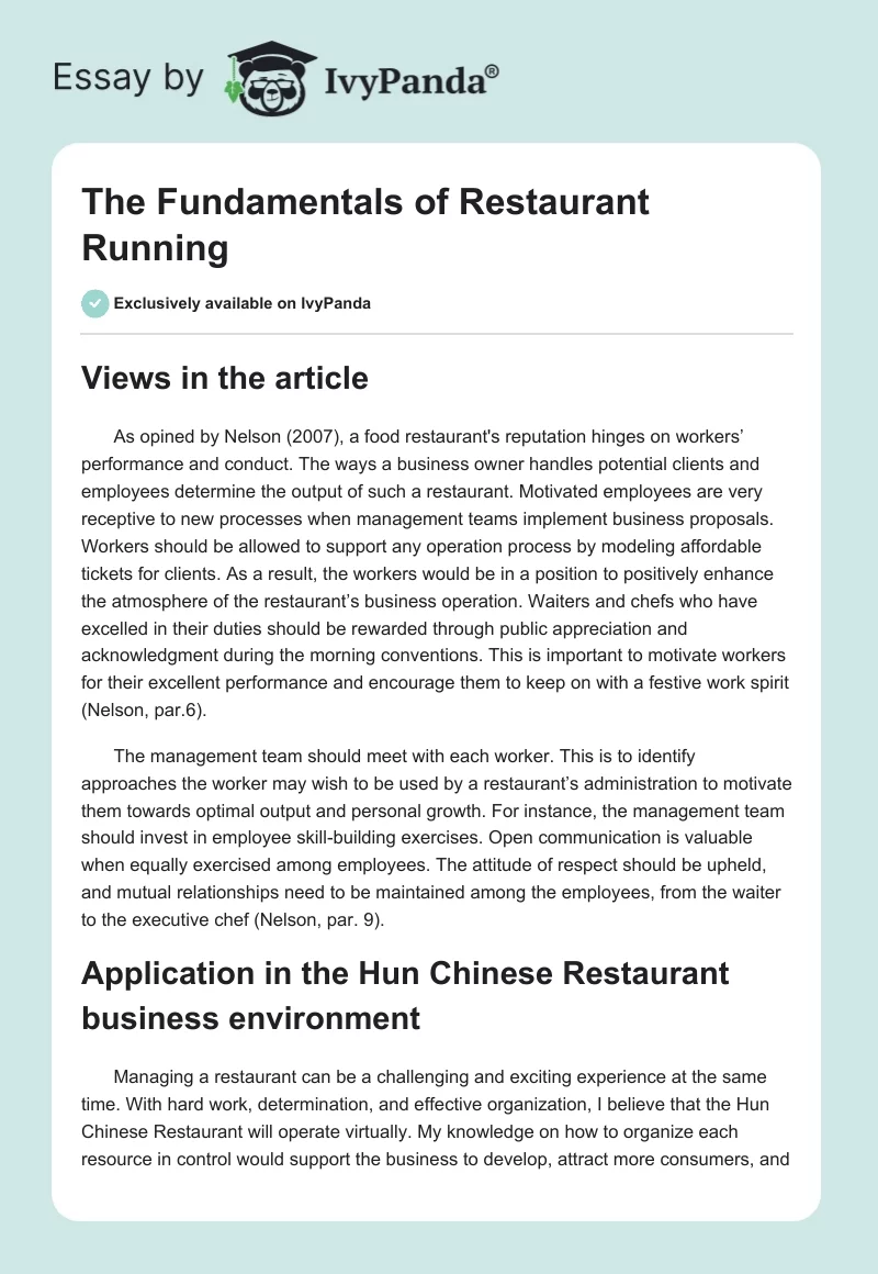 The Fundamentals of Restaurant Running. Page 1