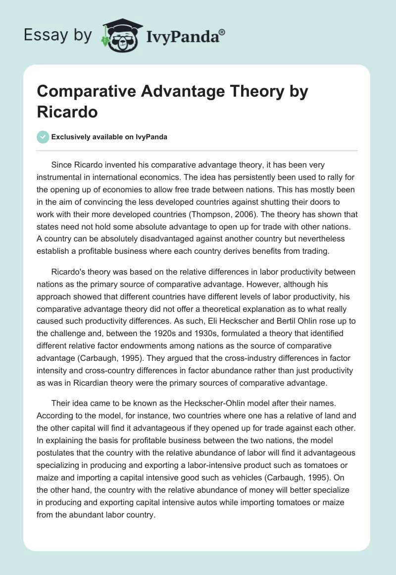 Comparative Advantage Theory by Ricardo. Page 1