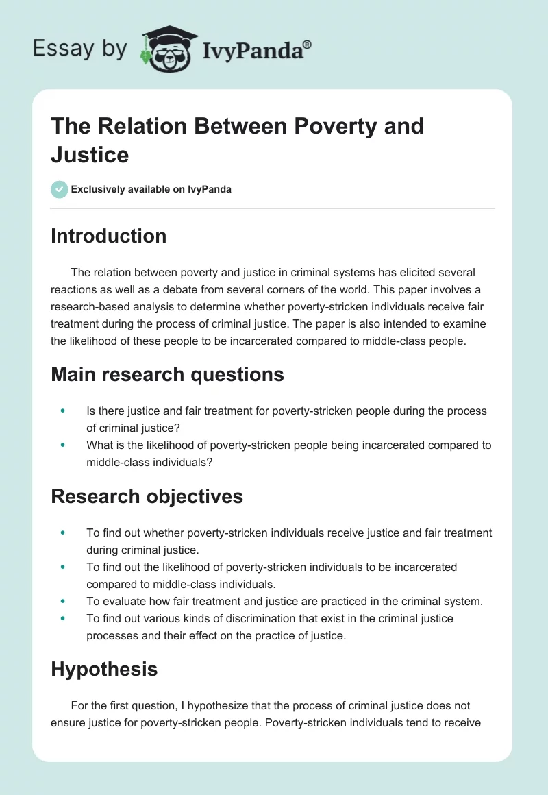 The Relation Between Poverty and Justice. Page 1