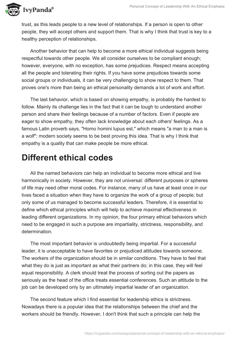 Personal Concept of Leadership With An Ethical Emphasis. Page 2