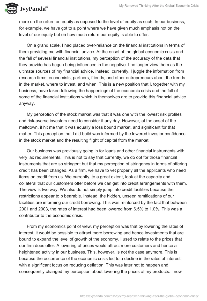 My Renewed Thinking After the Global Economic Crisis. Page 2