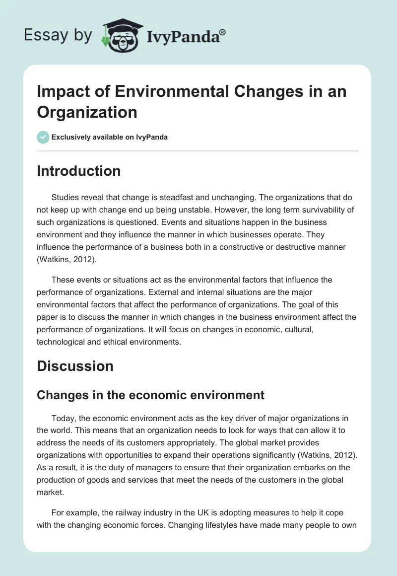 Impact of Environmental Changes in an Organization. Page 1
