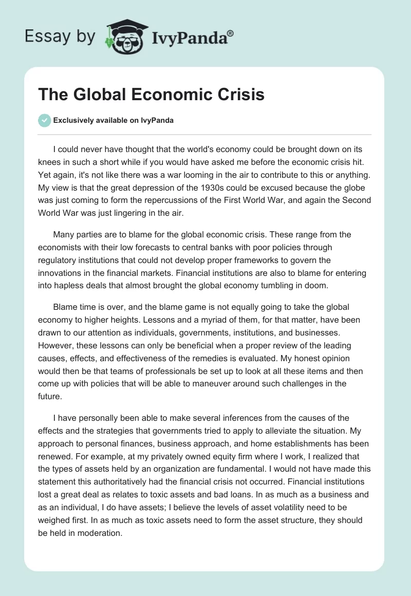The Global Economic Crisis. Page 1