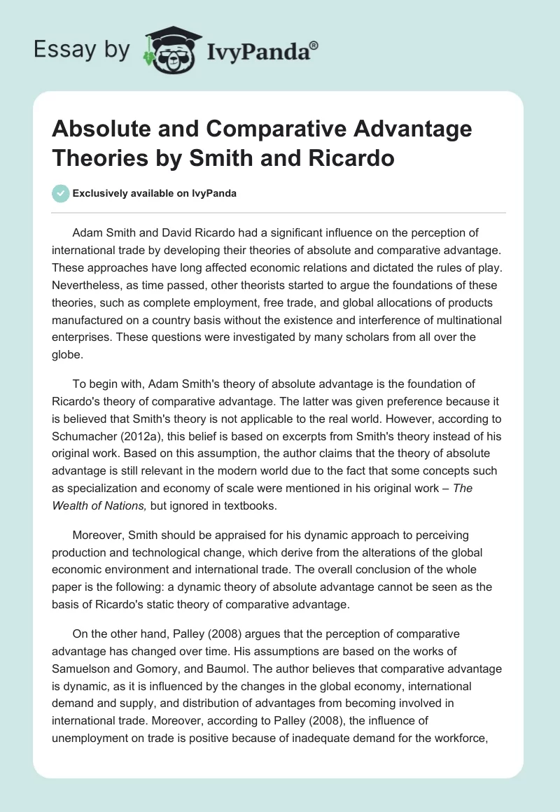 Absolute and Comparative Advantage Theories by Smith and Ricardo. Page 1