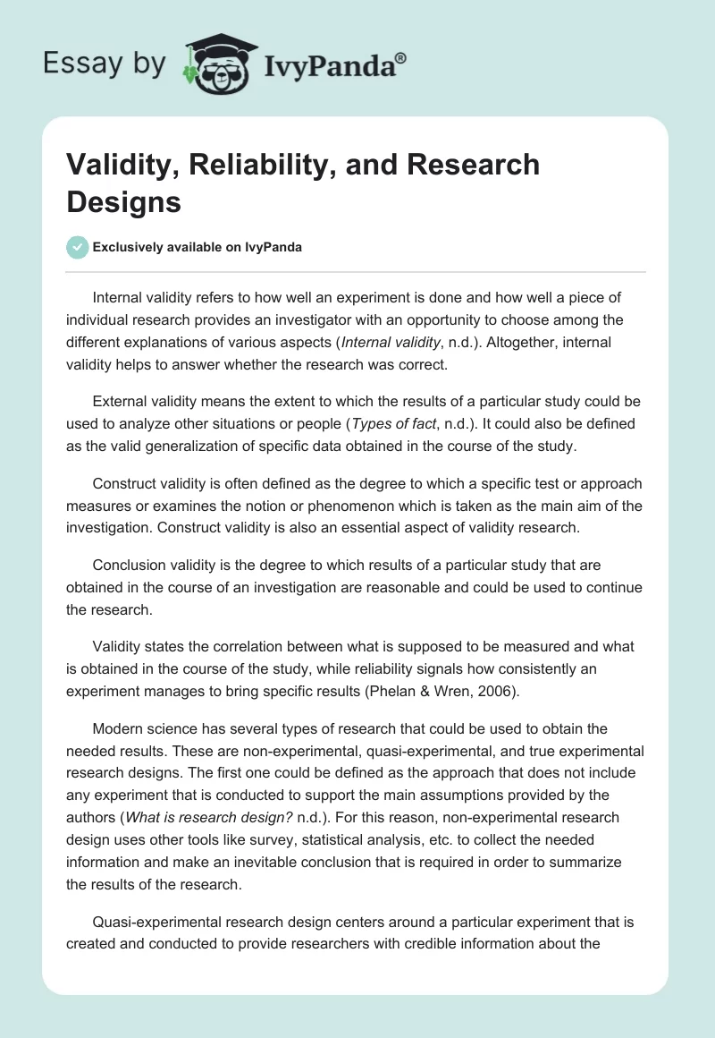 Validity, Reliability, and Research Designs. Page 1