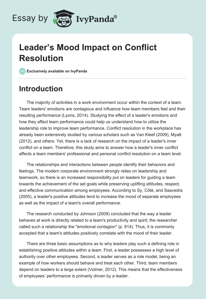 Leader’s Mood Impact on Conflict Resolution. Page 1