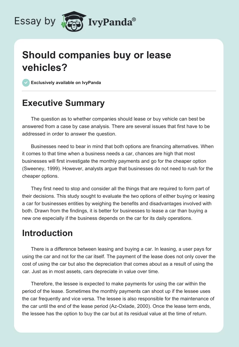 Should Companies Buy or Lease Vehicles?. Page 1