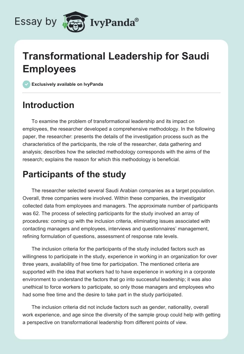 Transformational Leadership for Saudi Employees. Page 1