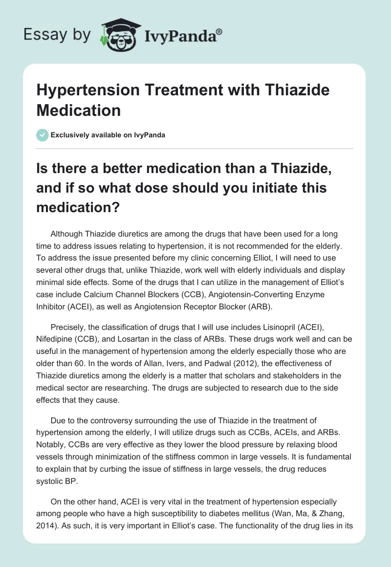 Hypertension Treatment with Thiazide Medication. Page 1