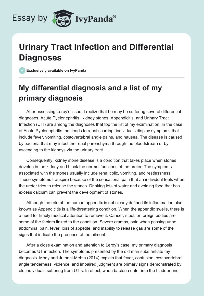 Urinary Tract Infection and Differential Diagnoses. Page 1