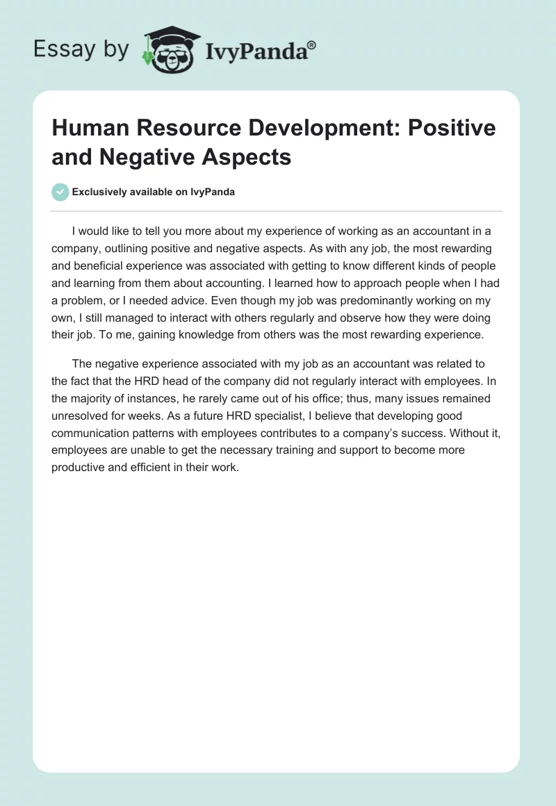 Human Resource Development: Positive and Negative Aspects. Page 1
