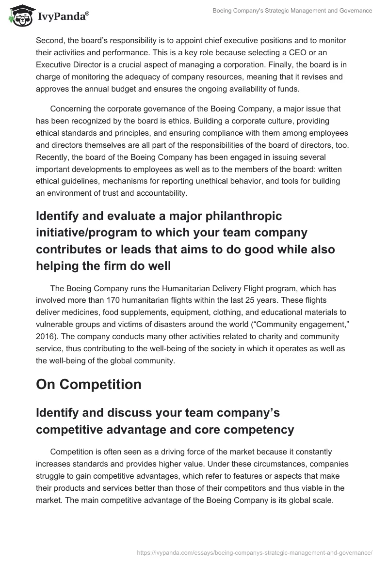 Boeing Company's Strategic Management and Governance. Page 3