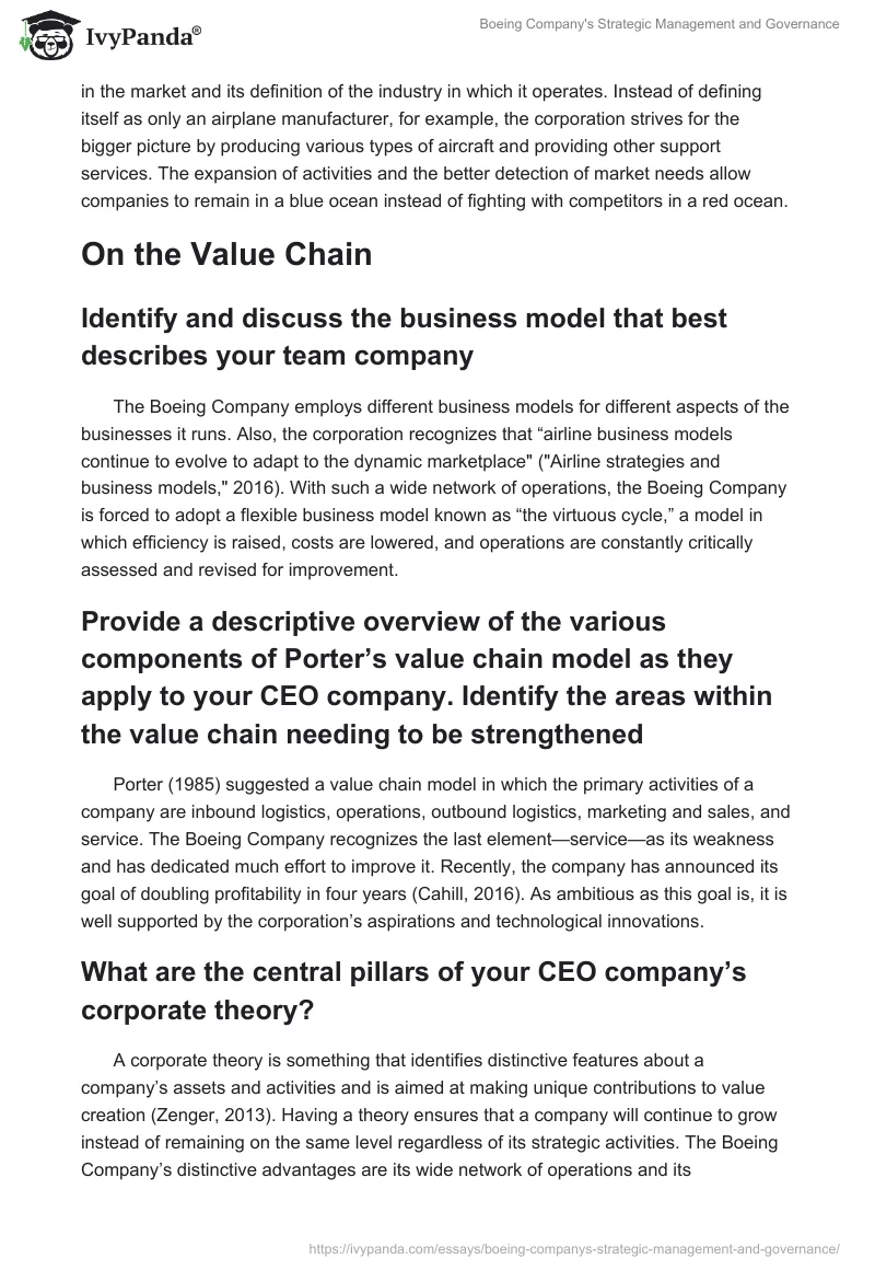 Boeing Company's Strategic Management and Governance. Page 5