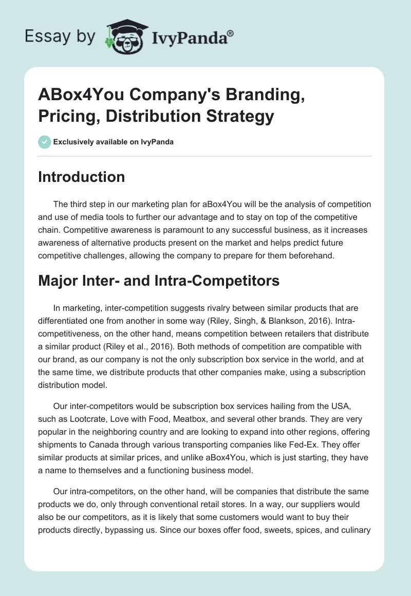ABox4You Company's Branding, Pricing, Distribution Strategy. Page 1