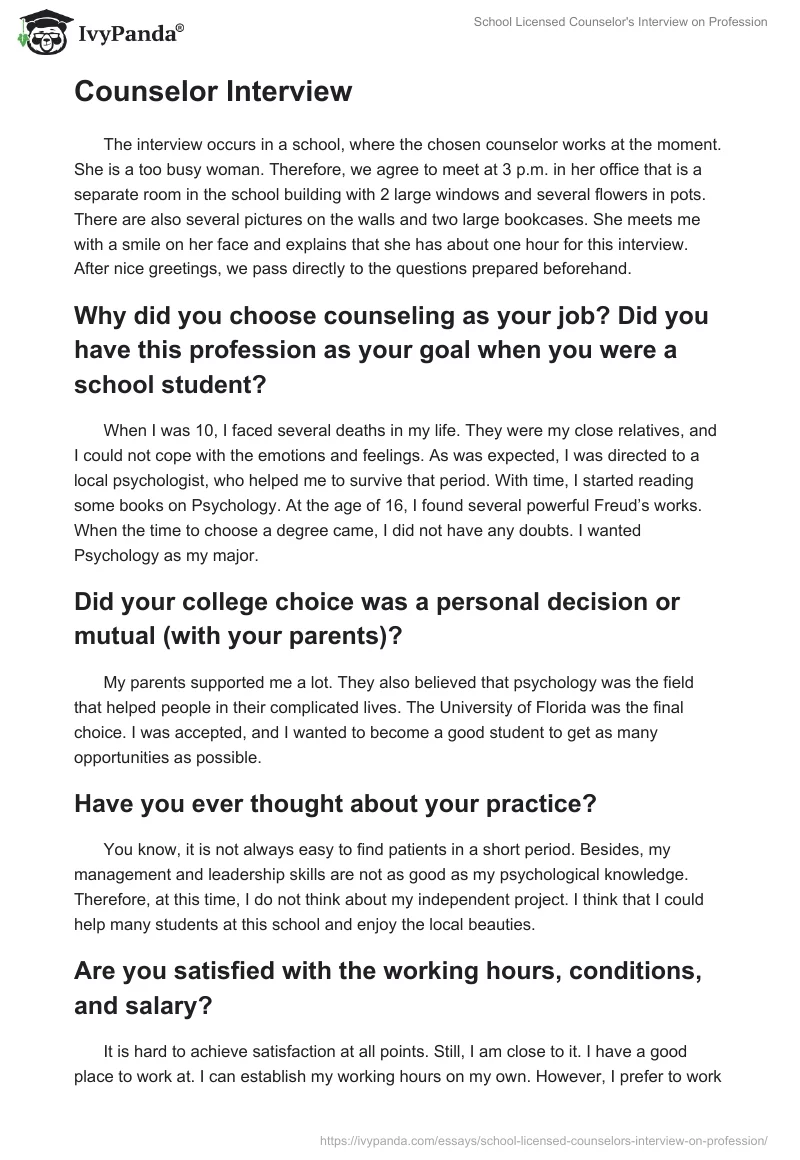 School Licensed Counselor's Interview on Profession. Page 2