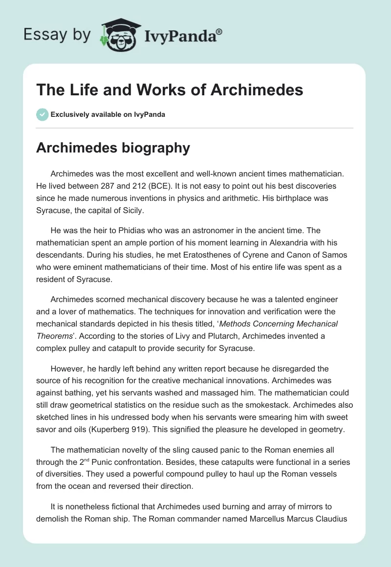 The Life and Works of Archimedes. Page 1