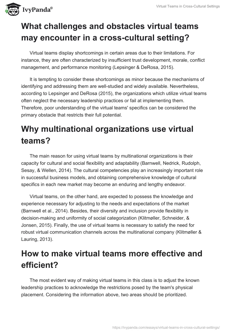 Virtual Teams in Cross-Cultural Settings. Page 2