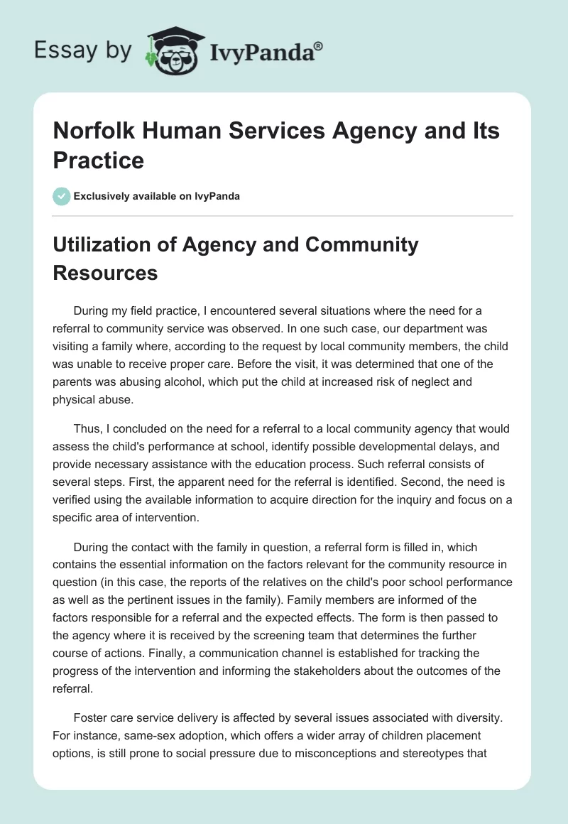 Norfolk Human Services Agency and Its Practice. Page 1