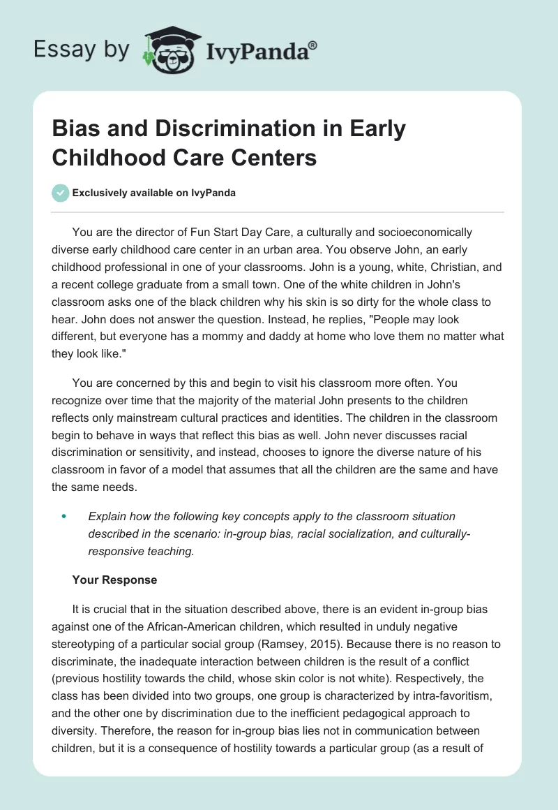 Bias and Discrimination in Early Childhood Care Centers. Page 1