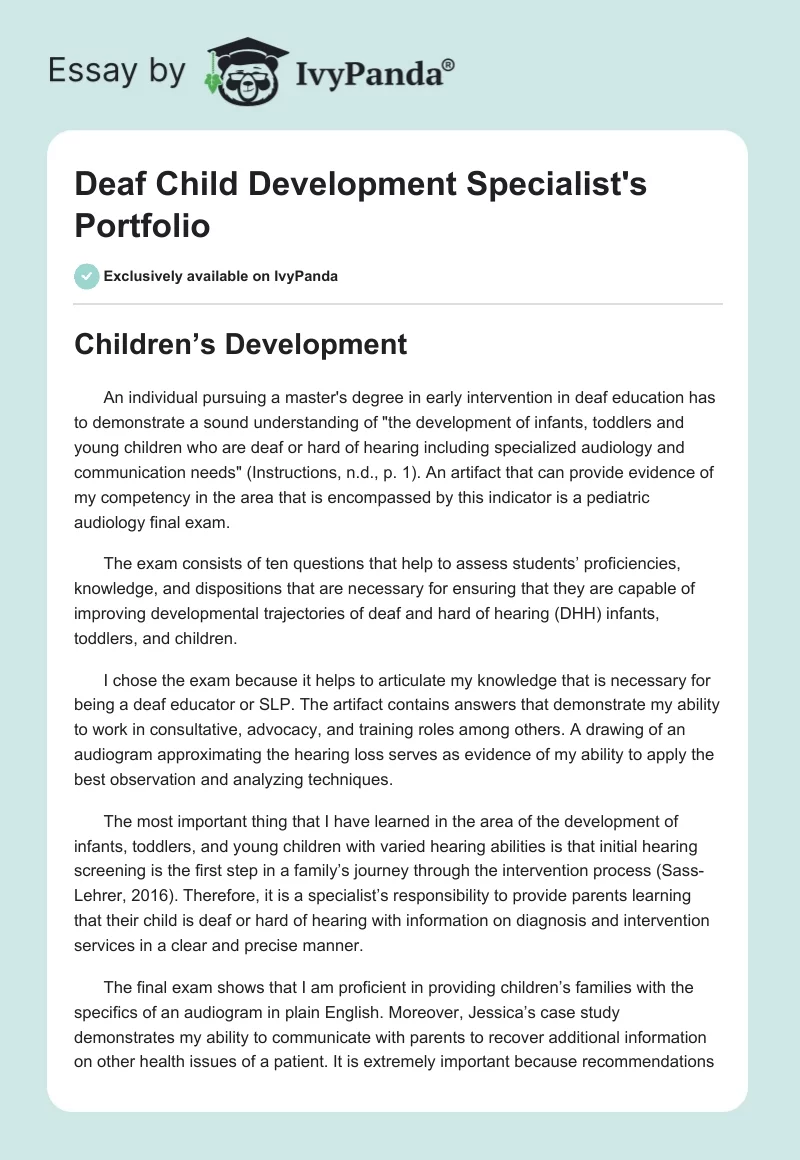 Deaf Child Development Specialist's Portfolio. Page 1