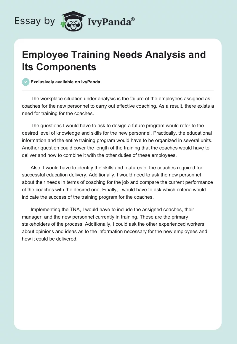 Employee Training Needs Analysis and Its Components. Page 1