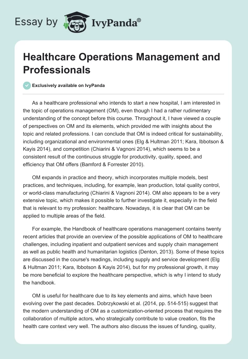 Healthcare Operations Management and Professionals. Page 1