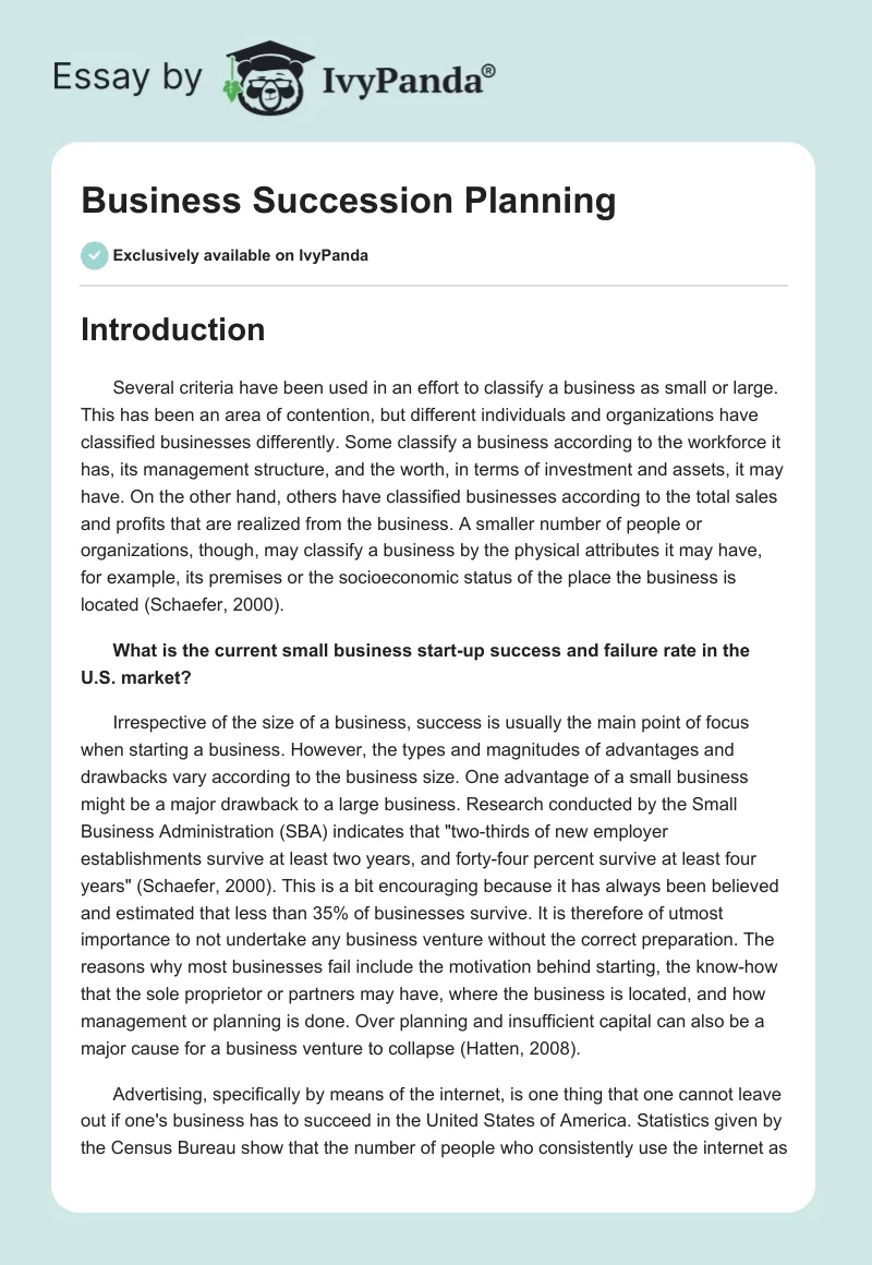 Business Succession Planning. Page 1