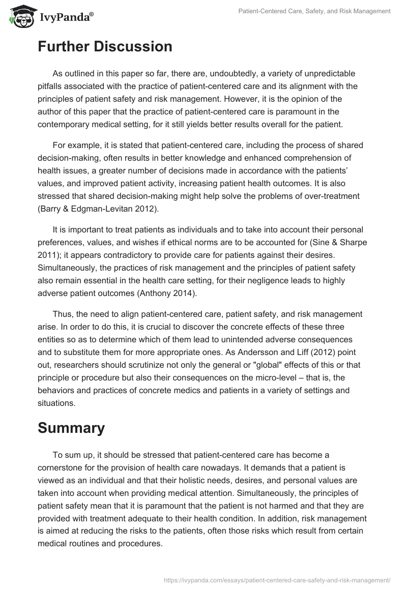 Patient-Centered Care, Safety, and Risk Management. Page 5