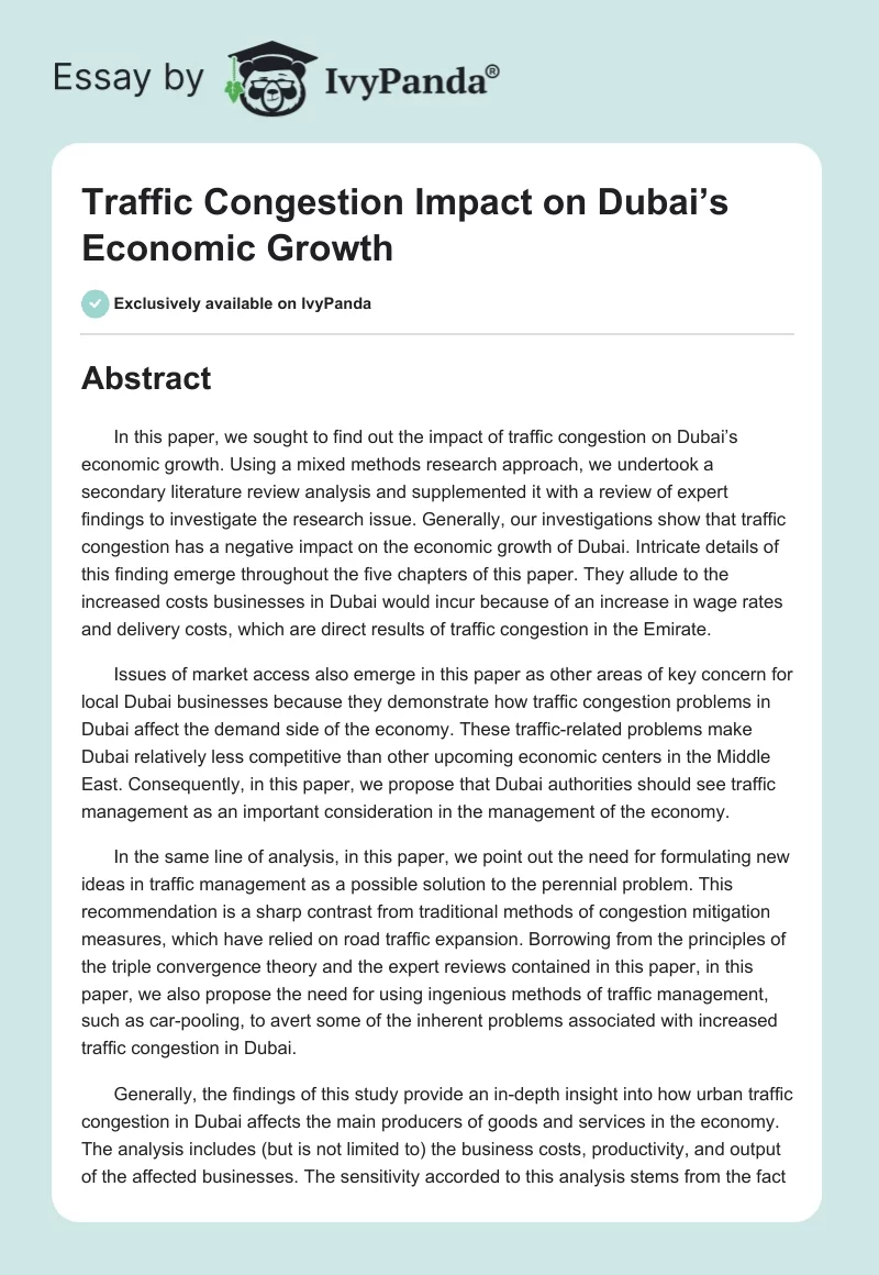 Traffic Congestion Impact on Dubai’s Economic Growth. Page 1