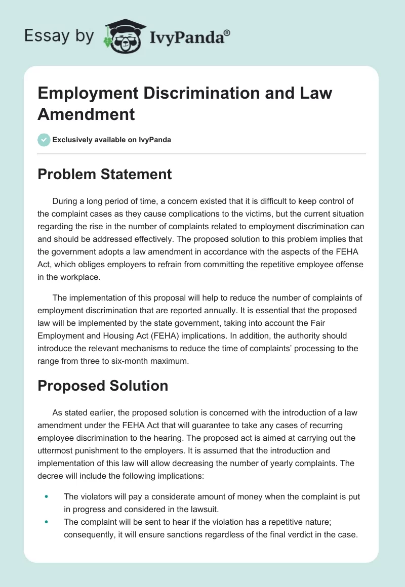 Employment Discrimination and Law Amendment. Page 1
