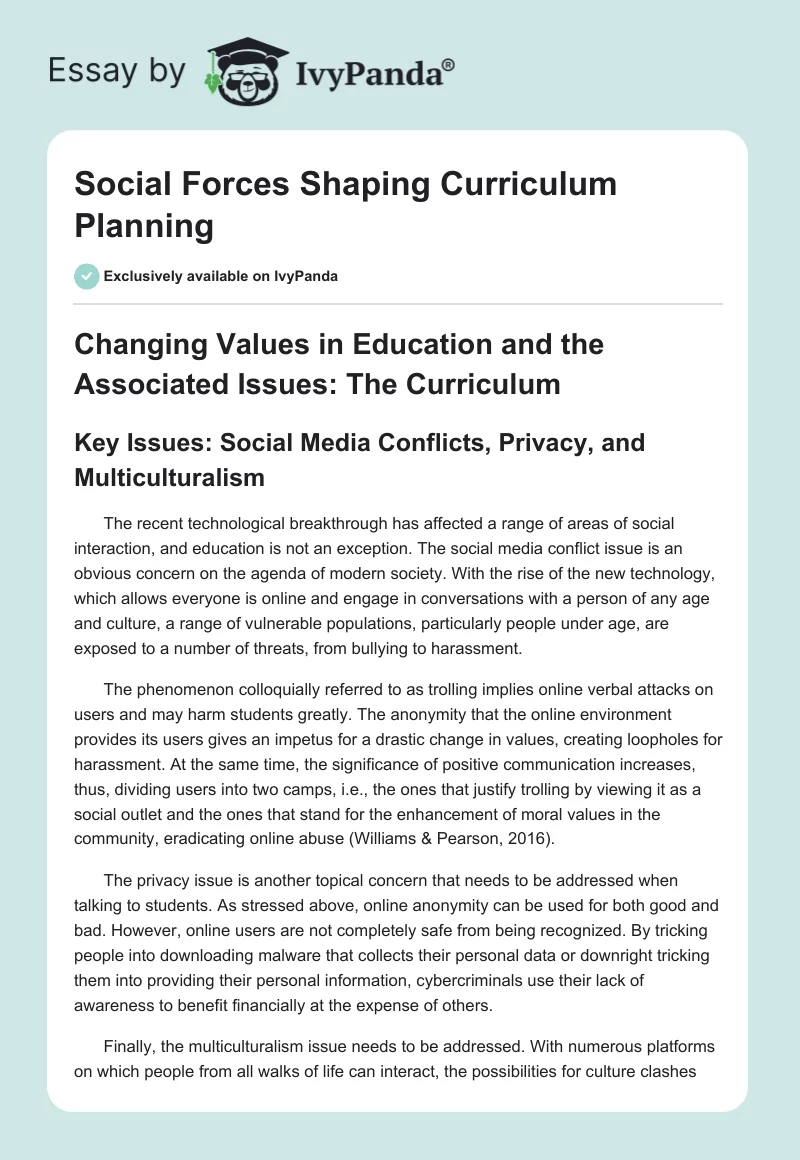 Social Forces Shaping Curriculum Planning. Page 1